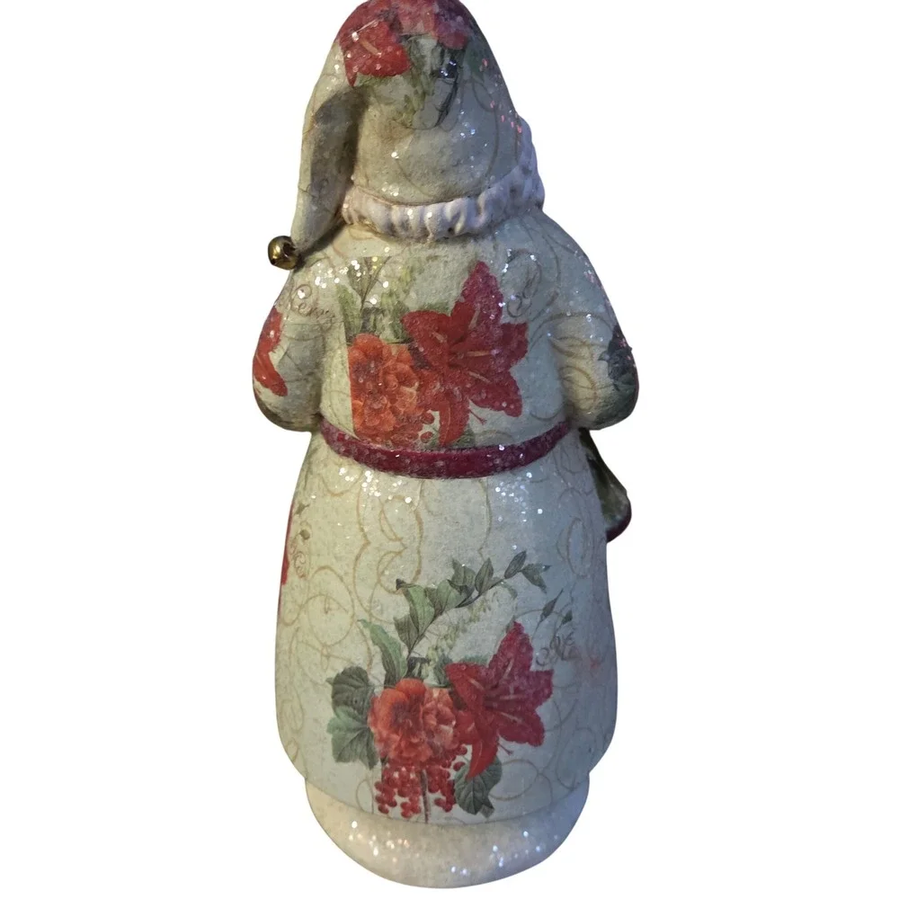 Midwest CBK Style Floral Decoupage‎ Santa Claus Figurine Glitter Christmas Decor